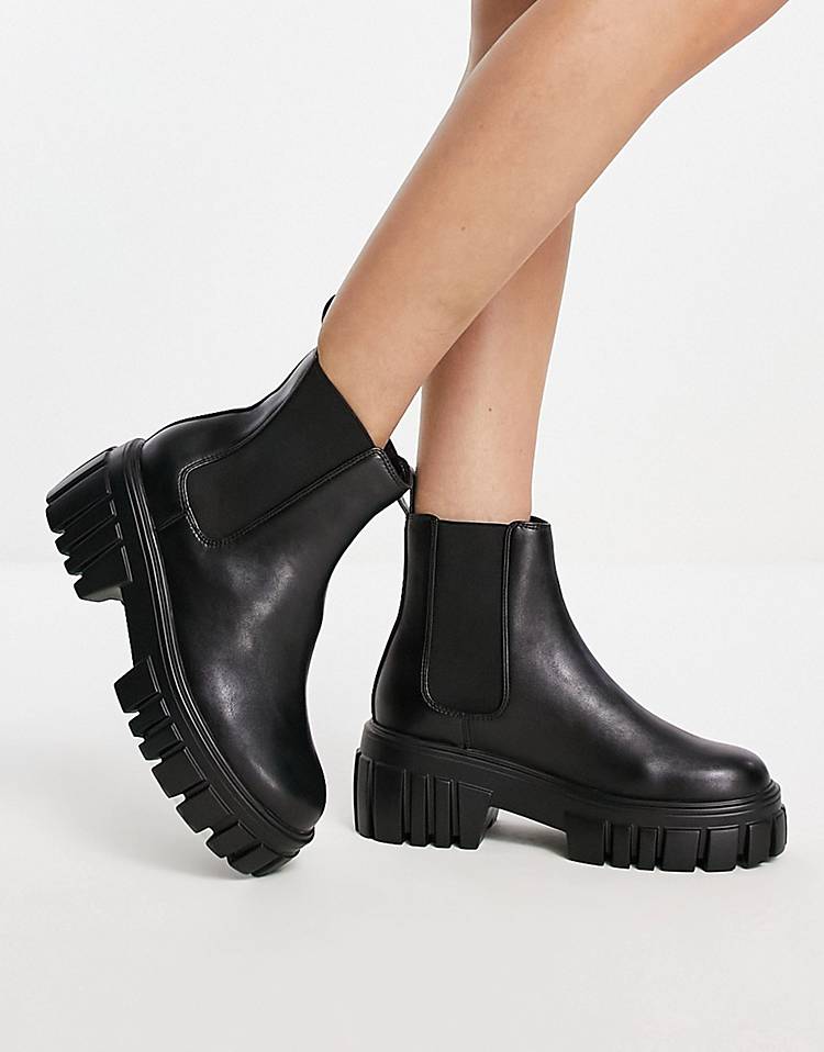 Rule London Exclusive Reed chunky Chelsea boots in black PU